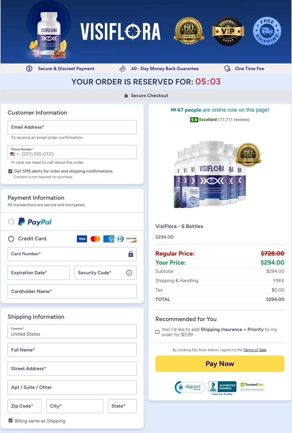 VisiFlora Cart Section